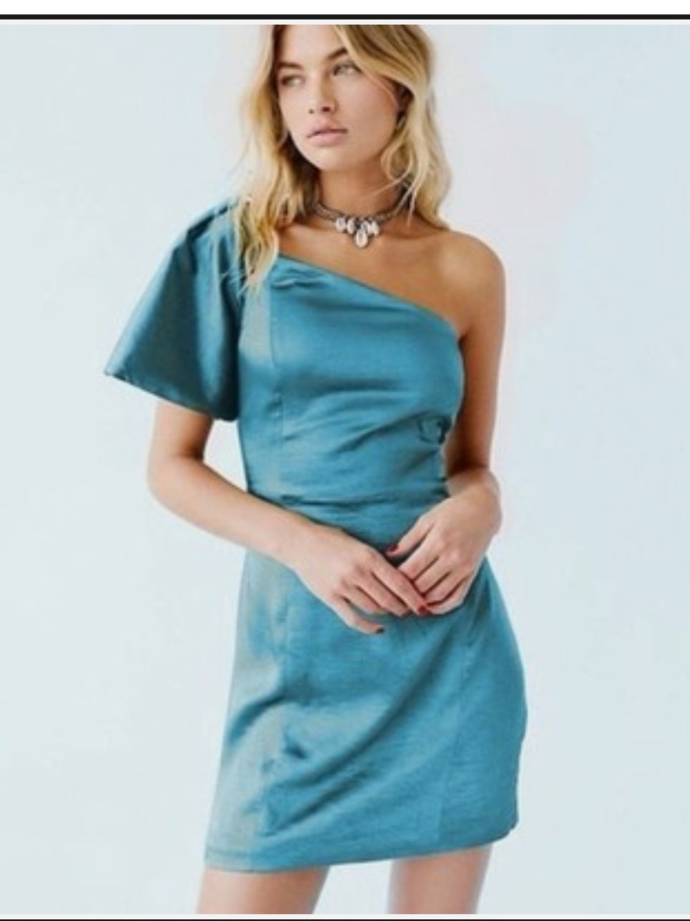 Fame and Partners One-Shoulder Teal Blue Satin Mini Dress size 4